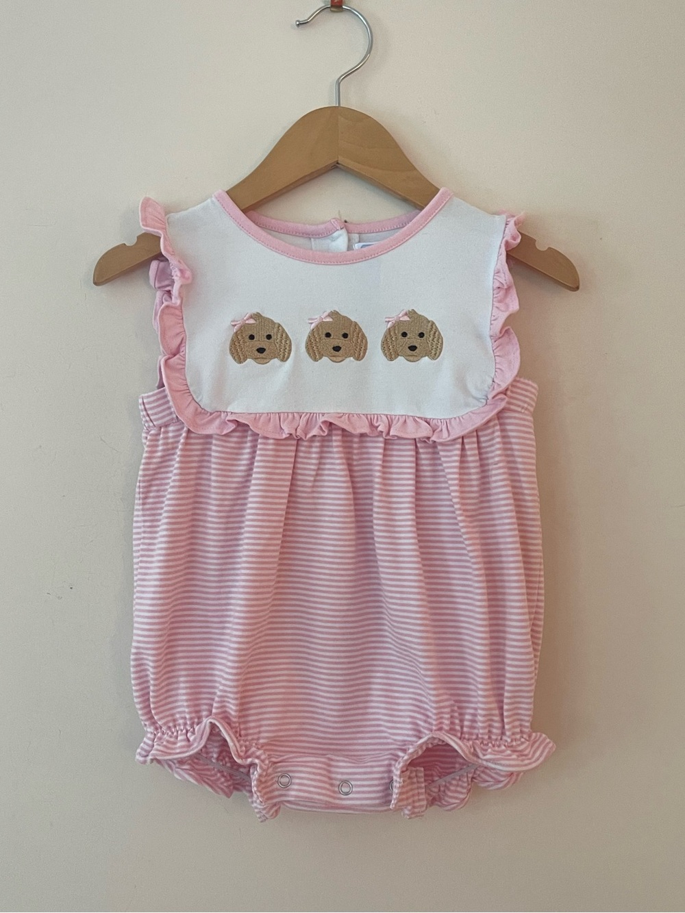 TROTTER STREET KIDS EUC Girls Pink Striped Embroidered Dog Bubble